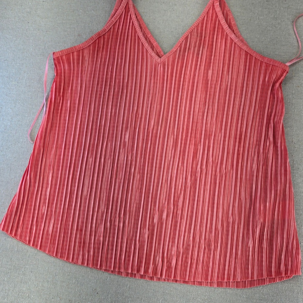 Atmosphere Pleated Plisse V-Neck Cami Tank Top Coral Red
